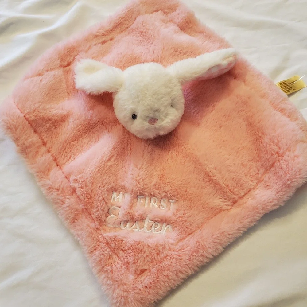 MTY Pink Bunny Rabbit Lovey My First Easter‎ Pink Gingham Blanket